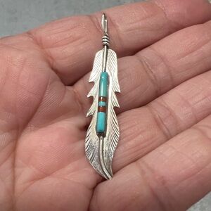 Barneys New York Silver Feather Necklace with Turquoise Accent